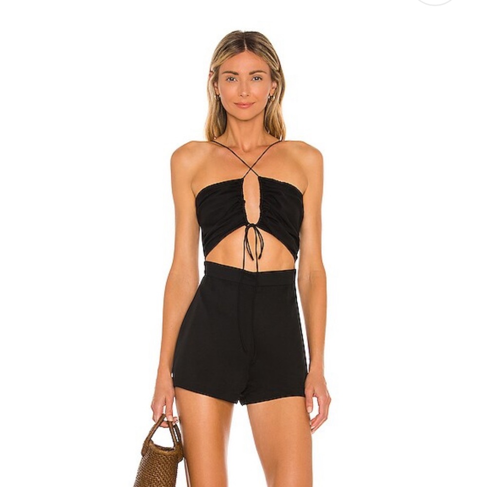 Alessia Ruched Tie Romper in Black - Superdown S - NEVER BEEN WORN